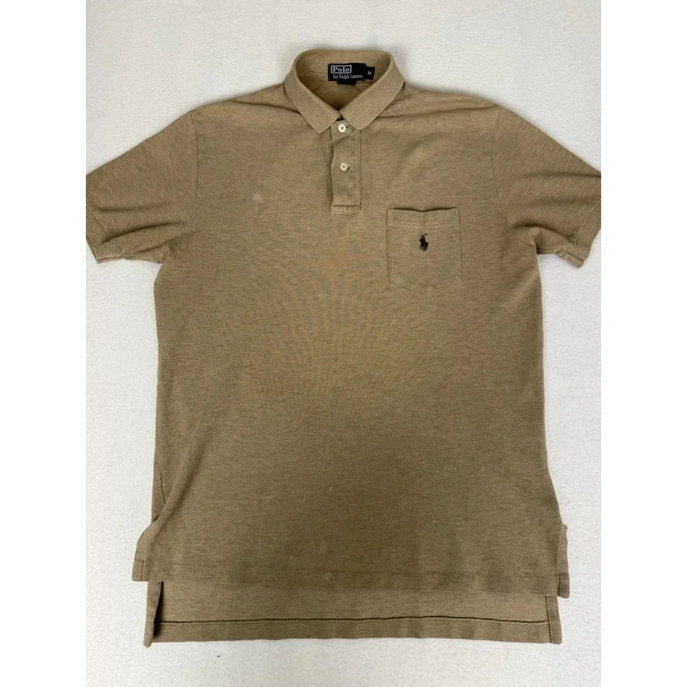 Vintage Polo Ralph Lauren Pocket‎ Polo Shirt M Tan Beige Made in Hong Kong